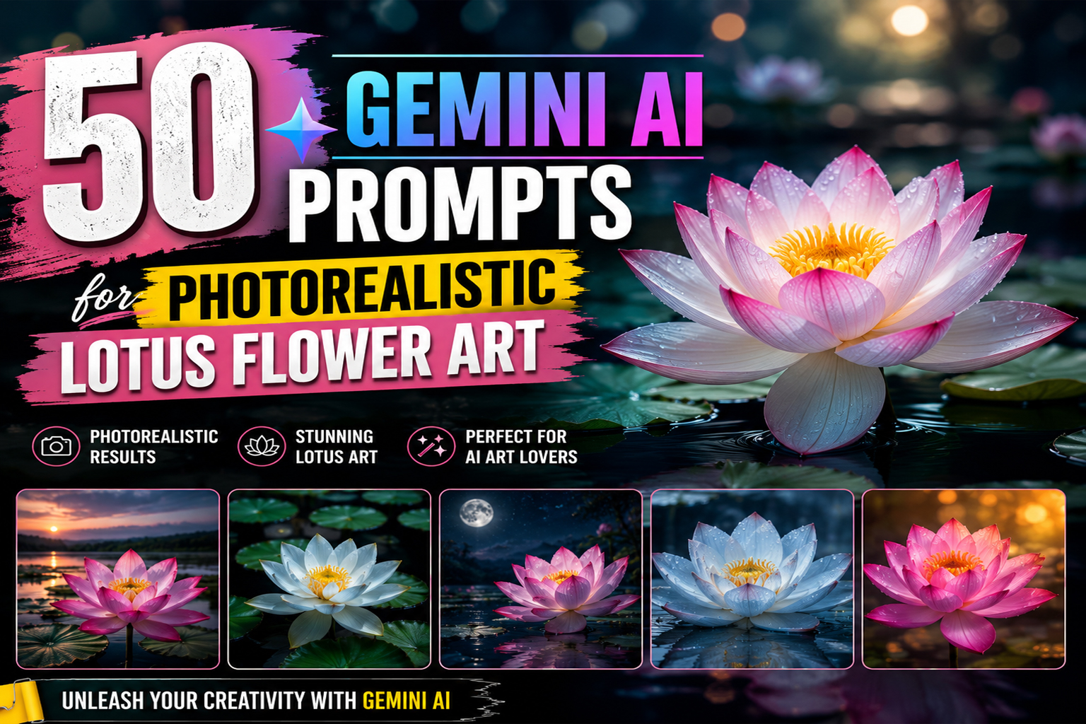 50 Gemini AI Prompts for Photorealistic Lotus Flower Art