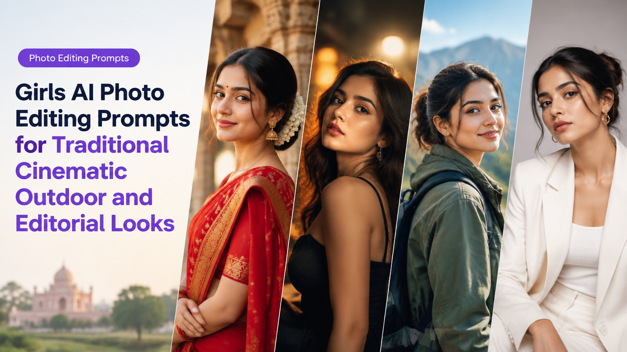 Girls AI Photo Editing Prompts for Traditional Cinematic Outdoor Editorial Looks featured poster